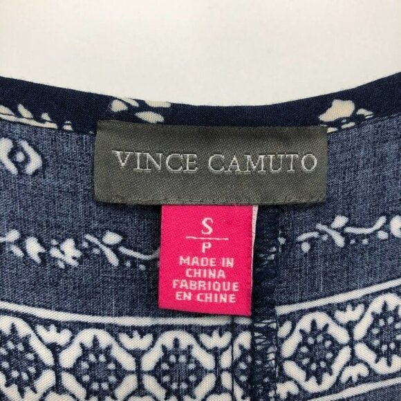 Vince Camuto Navy Ditsy Floral Liberty geometric Print ruffle midi dress S - Picture 5 of 16